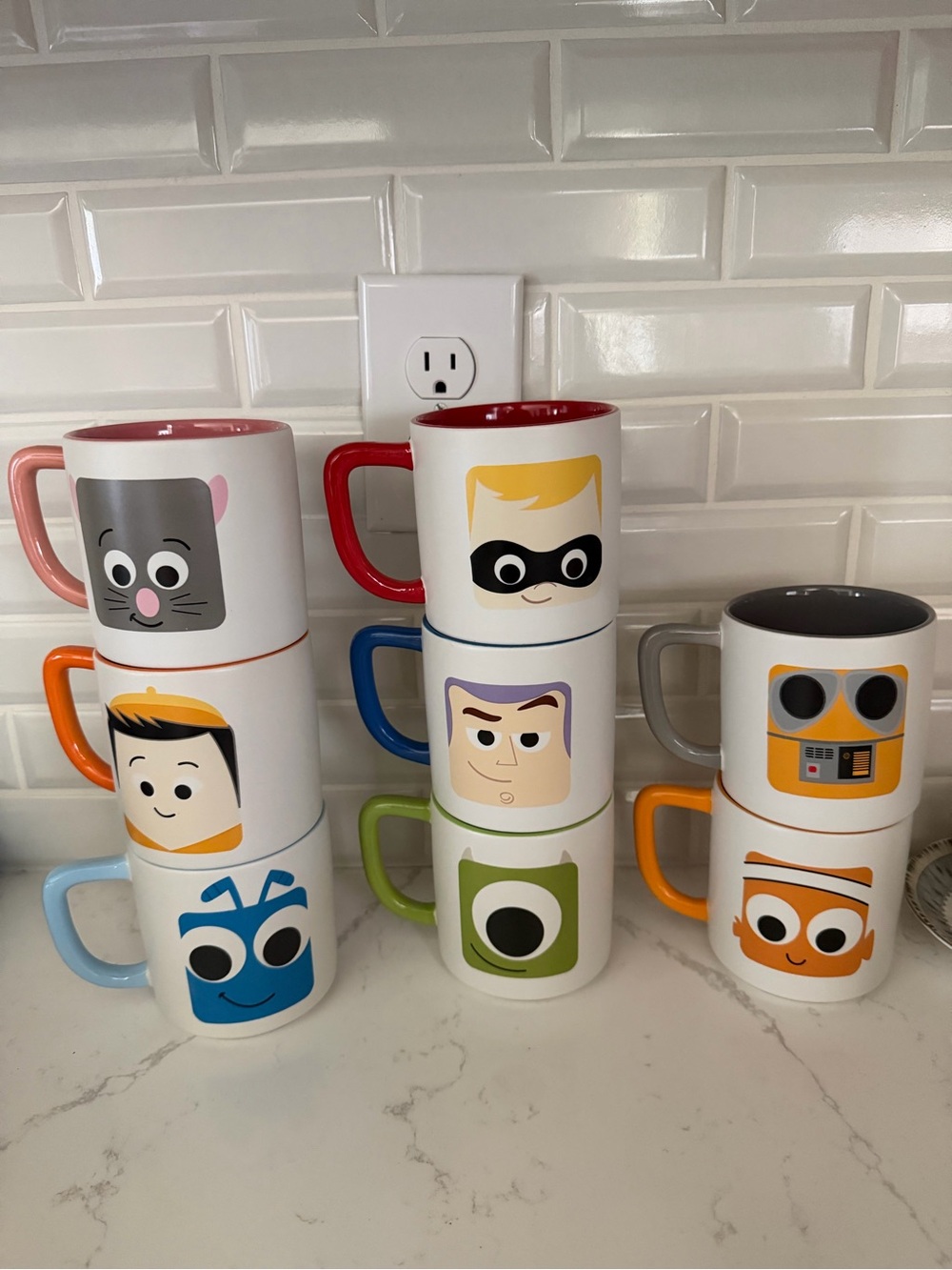 Disney Pixar Character Mug Squares Full Set 8 Coffee Cups Brand New Never Used